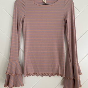 Free People Striped Top with Statement Sleeves